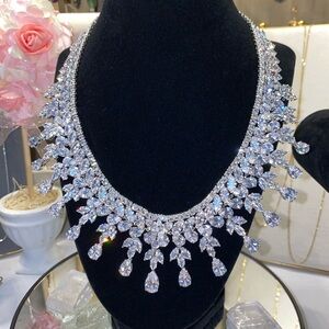 Elegant Silver Crystal Necklace & Earrings Set